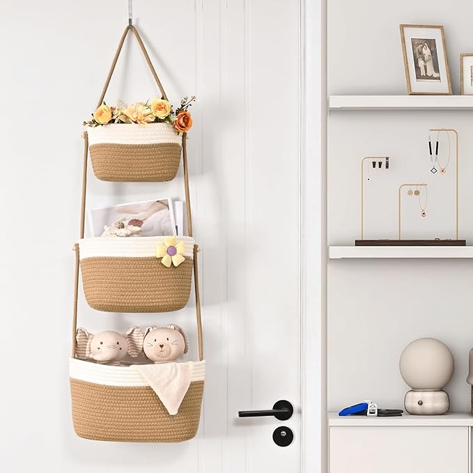 Hanging Storage Baskets, Over the Door Basket, Cotton Wall Baskets Storage