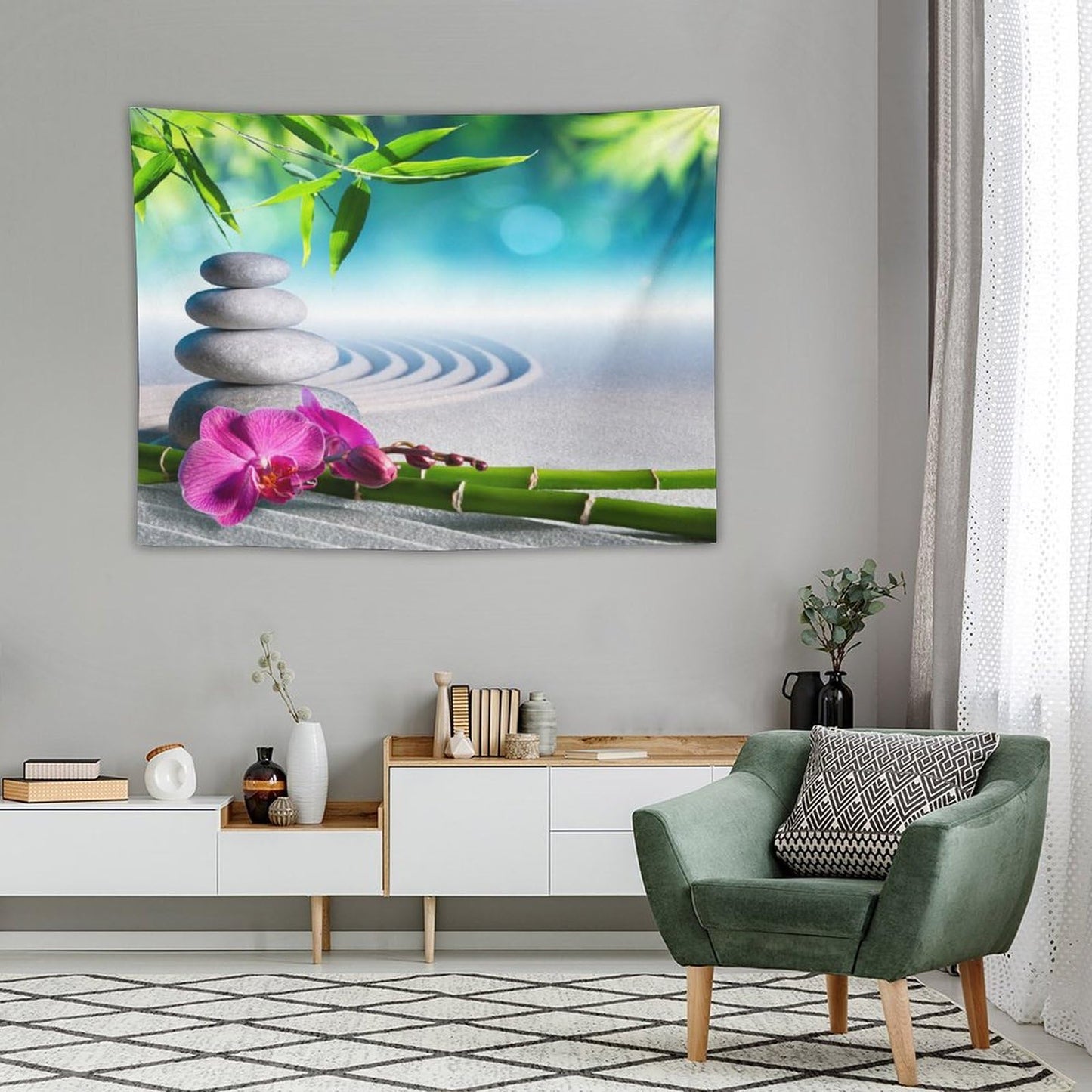 ZhiRain Spa Tapestry Wall Hanging Sand Orchid and Massage Stones Garden Yoga Zen Tapestries Home Decor for Living Room Bedroom Apartment Farmhouse Dorm 30"x40"