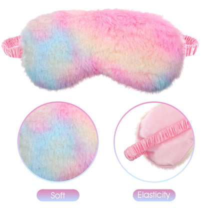 2 Pack Plush Sleeping Eye Mask Soft Plush Eye Mask Fuffy Eye Cover Comfortable Sleep Mask Blindfold Rainbow Faux Fur Eye Shade for Women, Men and Kids Travel Nap Sleeping 565488_2_3pL1H9vJ3