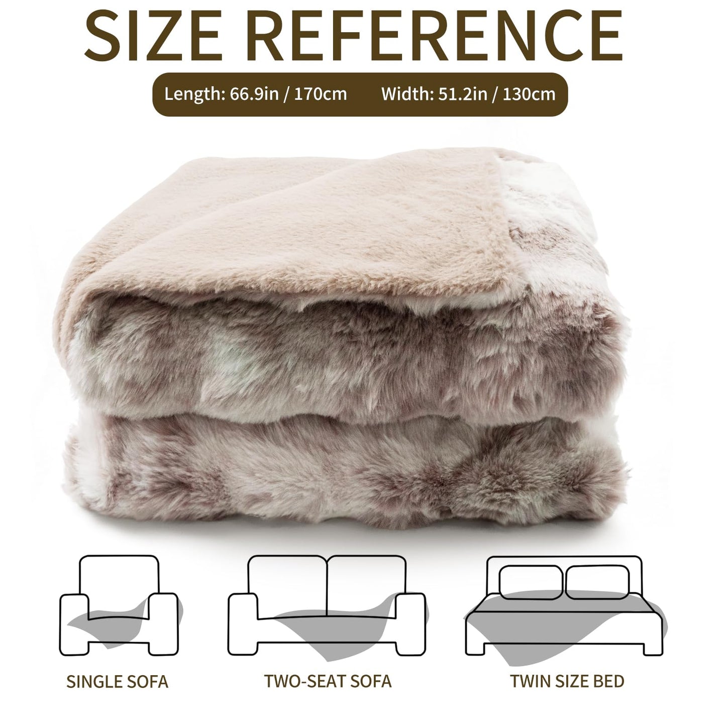 Seuqhck Faux Fur Throw Blanket, Soft and Plush Thick Bubble Blanket for Couch, Sofa, Bedroom and Living Room, 60 x 50 Inches, Tie-Dye Taupe