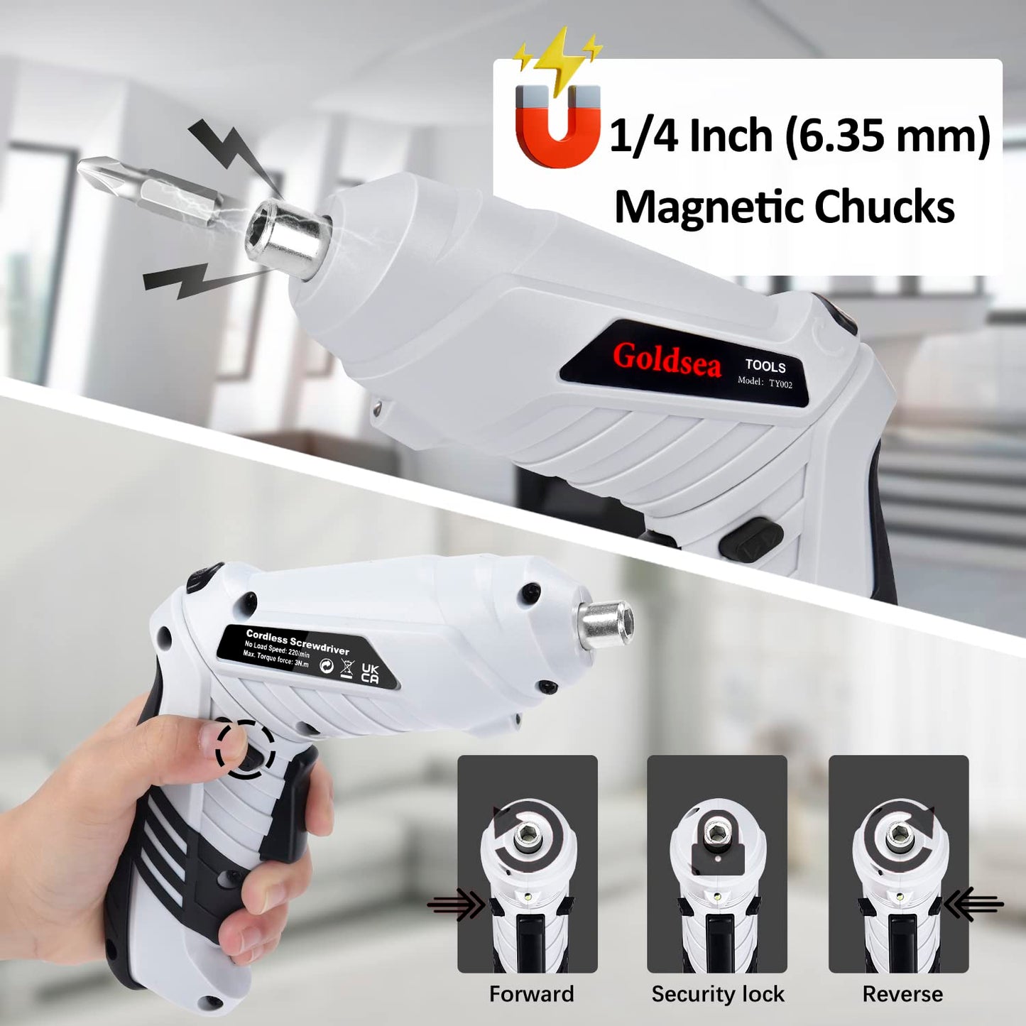 Goldsea Electric Screwdriver Cordless, Cordless Drill & Screwdriver Set, 47 in 1 Power Tools 4.2V Li-ion 3.5Nm Rotatable Cordless Electric Drill Drivers Home Improvement DIY