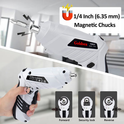 Goldsea Electric Screwdriver Cordless, Cordless Drill & Screwdriver Set, 47 in 1 Power Tools 4.2V Li-ion 3.5Nm Rotatable Cordless Electric Drill Drivers Home Improvement DIY
