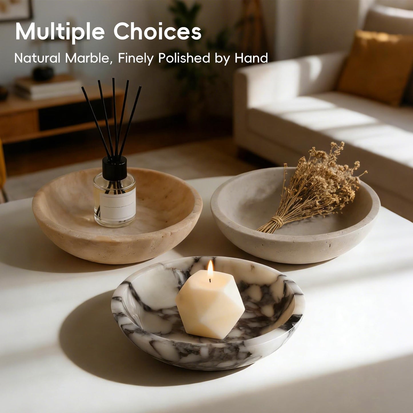 SZGYCSM Travertine Bowl,Decorative Bowl Modern Key Bowl for Entryway Table, Pedestal Bowls for Dining Table Center,Living Room, Kitchen Decor Modern Home Decor Marble Bowls (7.8 Inch)