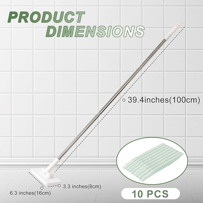 Disposable Dust Mop with 10 Reusable Cloths, Mini Foldable Mop, No-Touch Attach