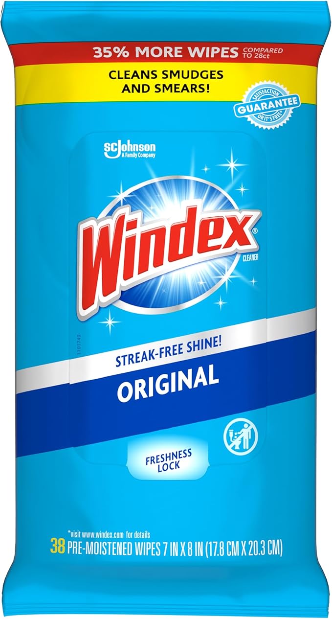 Windex Wipes Glass Cleaning, Pre-Moistened Glass and Surface Wipes to Clean
