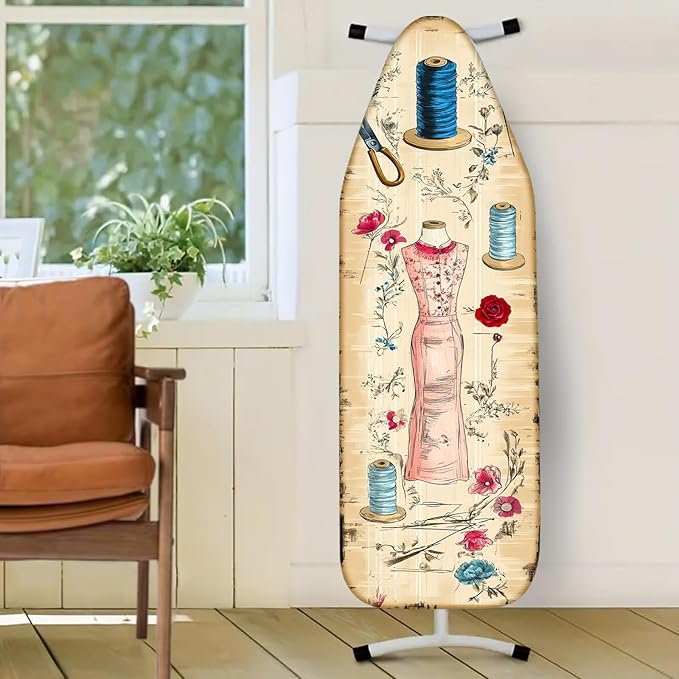 Nuxovilar Vintage Sewing and Floral Pattern Ironing Board Cover, 18×49 inch