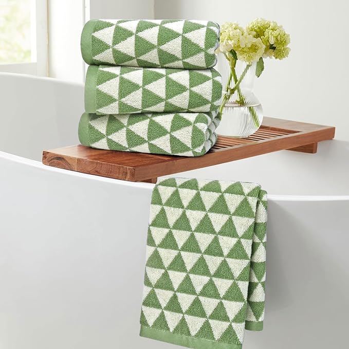 Jacquotha Hand Towels Green, 4-Piece Cotton Terry Kitchen Towels, Bathroom