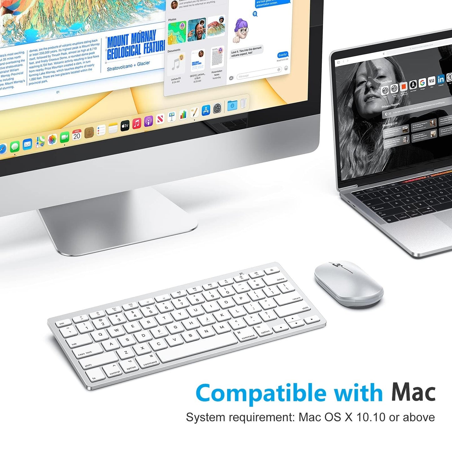 OMOTON Bluetooth Keyboard Compatible with Mac, Compact Wireless Keyboard Compatible with MacBook Pro/Air, iMac, Mac mini/Pro Laptop and PC (Silver)