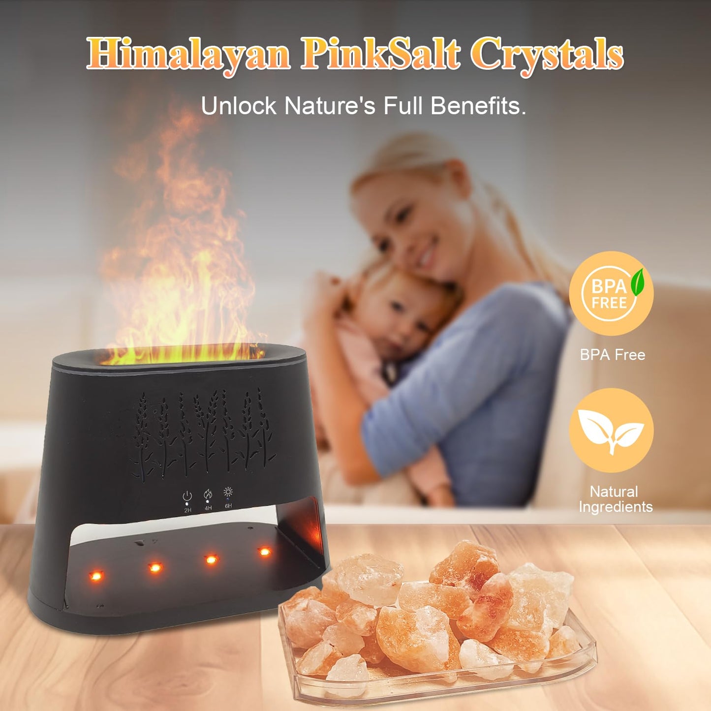Fireplace Flame Diffuser & Himalayan Salt Lamp, 8 Colors Aromatherapy Diffuser Cool Mist Humidifier with Timer Auto Off Function for Home, Bedroom, Offie,Yoga