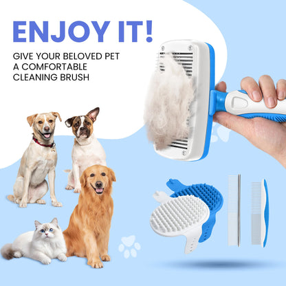Self Cleaning Shedding Brush - 5-in-1 Professional Pet Grooming Kit Skin Friendly Grooming Tool for Dogs, Cats, and Puppies, Deshedding and Hair Removal for Long and Short Haired Pets（Blue-White）