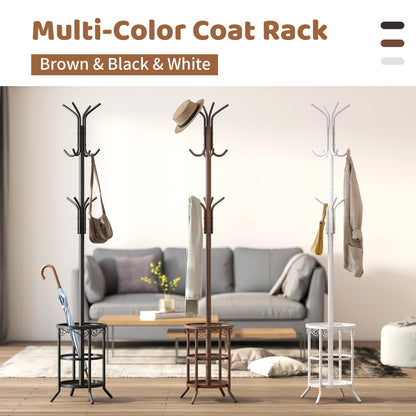 FILWH Coat Rack Freestanding with Umbrella Stand Coat Rack Stand with 12 Hooks Metal Coat Tree Coat and Hat Hanger Jacket Entryway(Black)