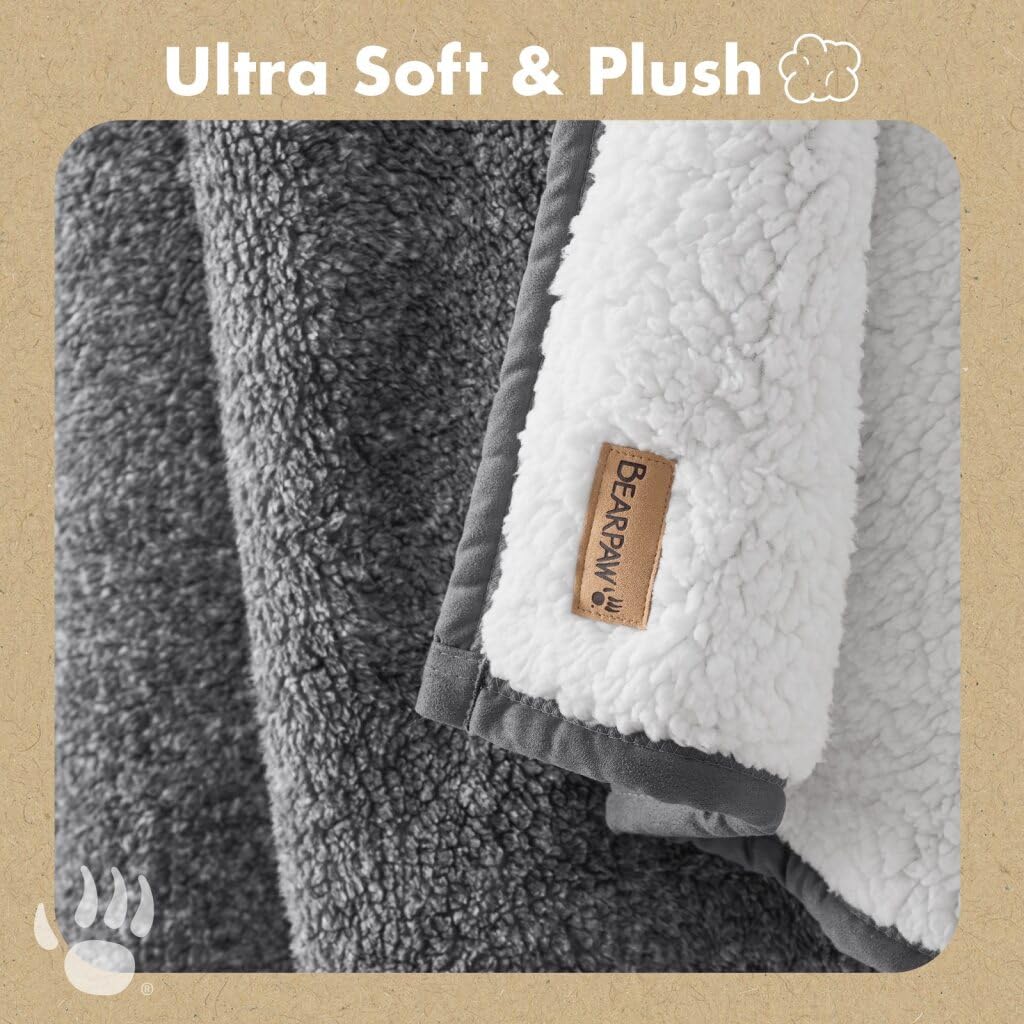 BEARPAW Sherpa Throw Blanket - Ultra Soft Plush Warm Reversible Fluffy Blanket for Bed Couch Sofa & Living Room Decor, House Decor, Room Decor Gifts for Women - 50"x70" (Gray, Throw - 50" x 70")