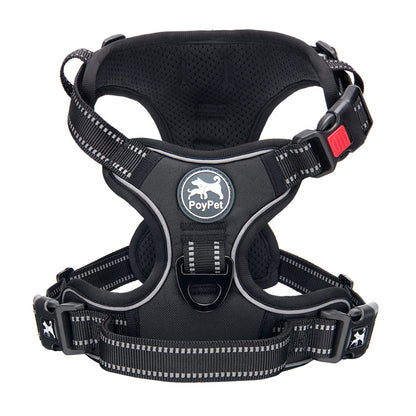 PoyPet No Pull Dog Harness with Neck Release Buckle, Reflective No-Choke Harness with 2 Leash Clip, Adjustable Soft Padded Pet Vest with Easy Control Handle for Medium Dogs (Black,M)