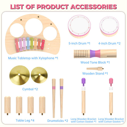 Toddlers Drum Set Toys for 1 2 3 Year Old Girls,Montessori Music Toy for Toddlers 1-3,Baby Drum with Xylophone,Musical Instruments Toy, Kids Birthday Gifts for Baby 18+ Months (Pink)