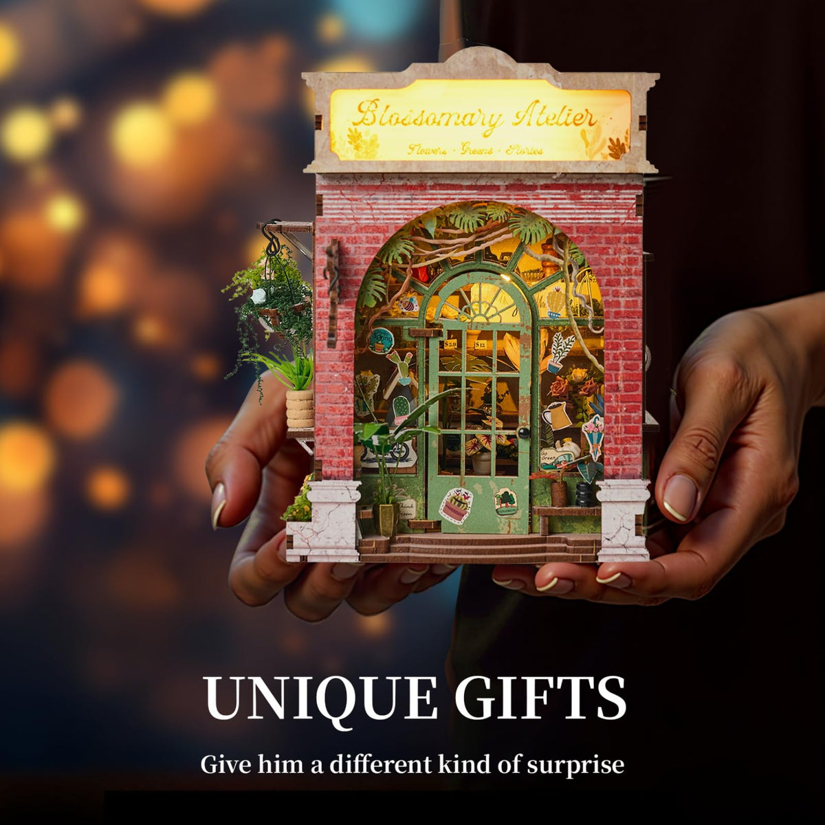 DIY Flower Shop Book Nook Kit with Pet Dog&LED Lights, 3D Wooden Miniature House Kit,DIY Dollhouse,Handcraft Mini House Building kit,Home Bookshelf Decor, Christmas Birthday Gifts for Family, Friends