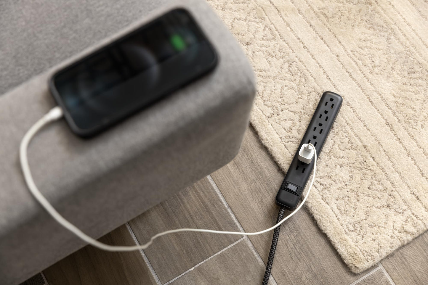 GE 6-Outlet Power Strip with USB, 1 USB-A, 1 USB-C, Outlet Extender, 6 Ft Braided Extension Cord, Flat Plug, Charging Station, Black, 82595