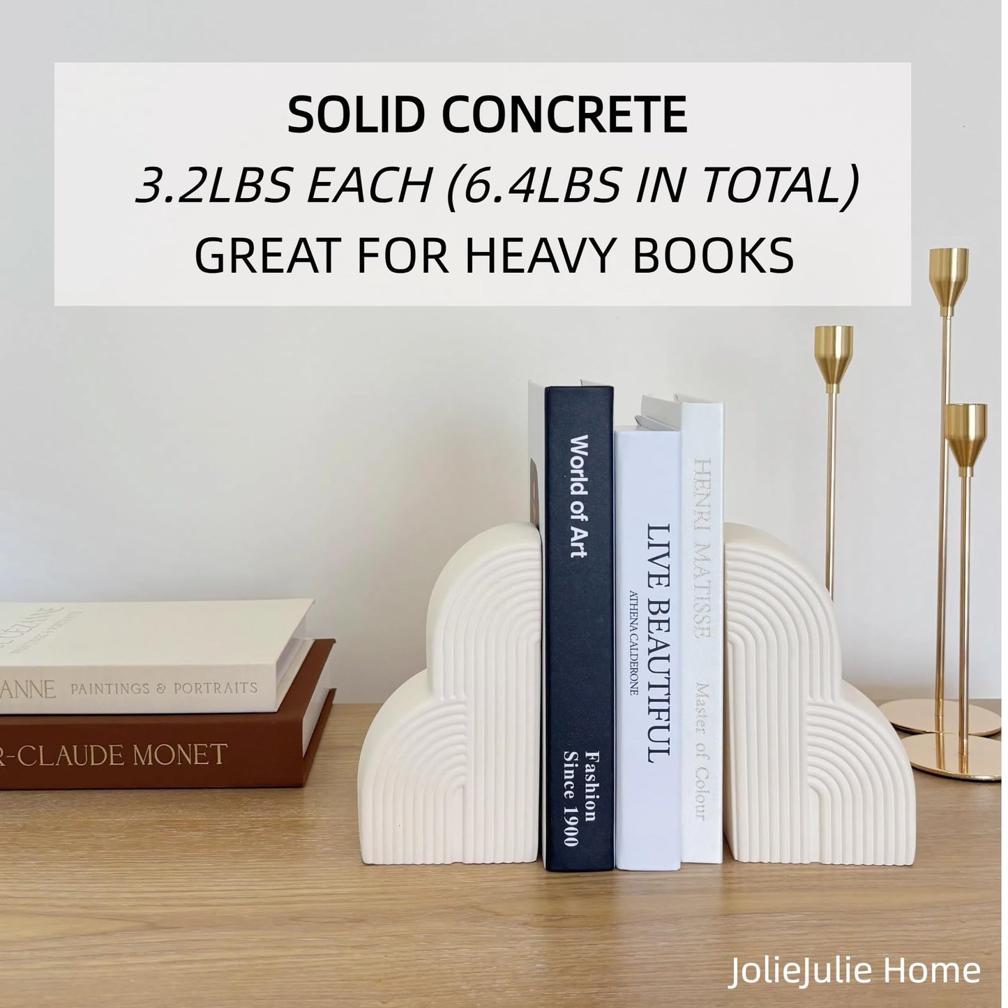 Bookends Decorative for Heavy Books - Aesthetic Boho Style, Cream White