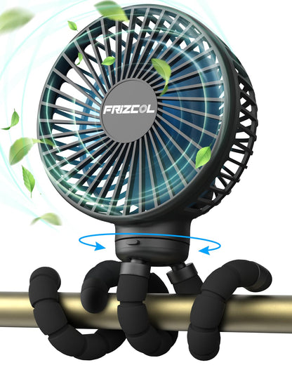 FRIZCOL Stroller Fan for Baby - Portable Fan Rechargeable - Battery Operated Fan(Use for 24Hrs) - Fan for Handheld/Clip On/Car Seat/Desk/Camping