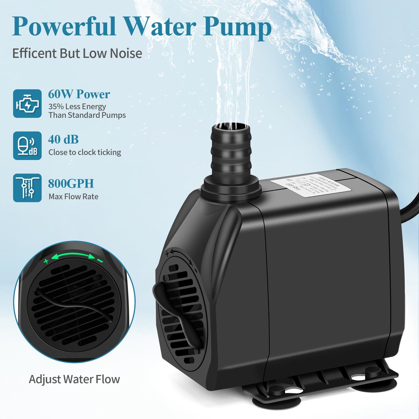 Pond Waterfall Spillway Kit with Filter Media & 800 GPH Pump, 304 Stainless Steel Waterfall Box, 9.8FT Hose, Complete Pond Kit for Outdoor Ponds, Koi Ponds, Fountain (8"L x 9.8"W x 5.1"H)