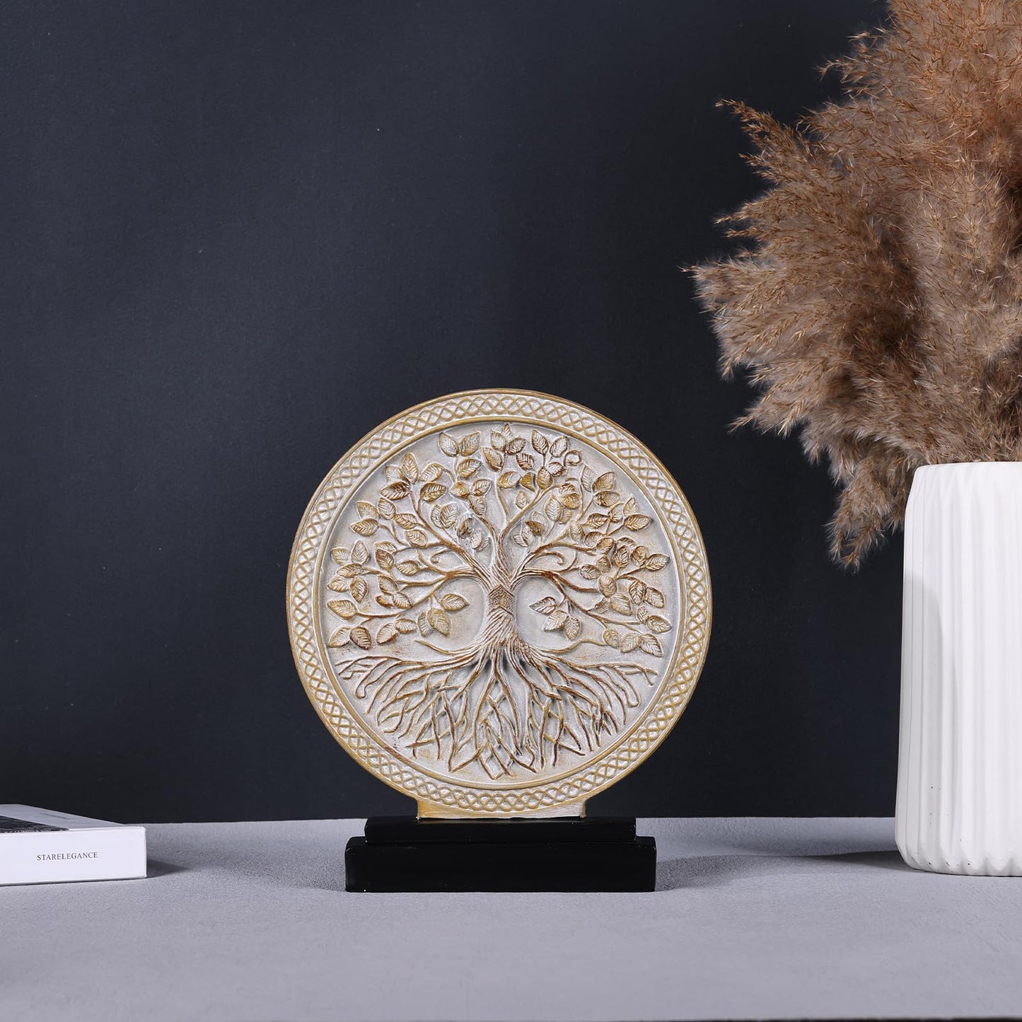 DOVDOV Circular Tree of Life Decorative Sculpture, Wood-Effect Home Decor Statue, Modern Art Home Decor Suitable for Office Bookshelves, Coffee Tables, and countertops as Decorative Accents.