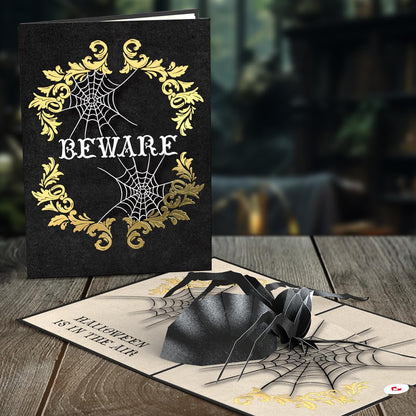 Lovepop Holidays Pop-Up Card for Her and Him - 3D Halloween Greeting Cards for Boys, Girls, Men, Women - Spider 5" x 7" Beware - Blank Note Card & Envelope Included