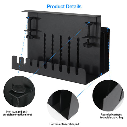 MAXECHO Desk Side Storage, Under Desk Laptop Mount, Table Side Hanging File Organizer, No Drill Clamp On Cable Management Tray, Laptop Holder with Magnetic Pen Holder for Office and Home, Load 22 Lbs
