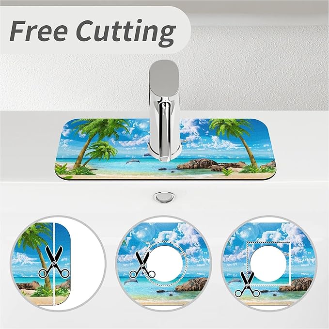 Kitchen Sink Splash Guard，Summer coconut Beach dolphins Faucet Mat Sink