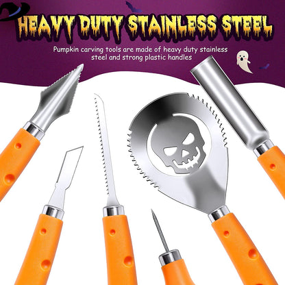 Pumpkin Carving Kit, Halloween Pumpkin Carving Tools, 6PCS Carving Tools Carving Knife for Halloween Decoration, Professional Stainless Steel Pumpkin Carving Set, Pumpkin Carver for Adults & Kids