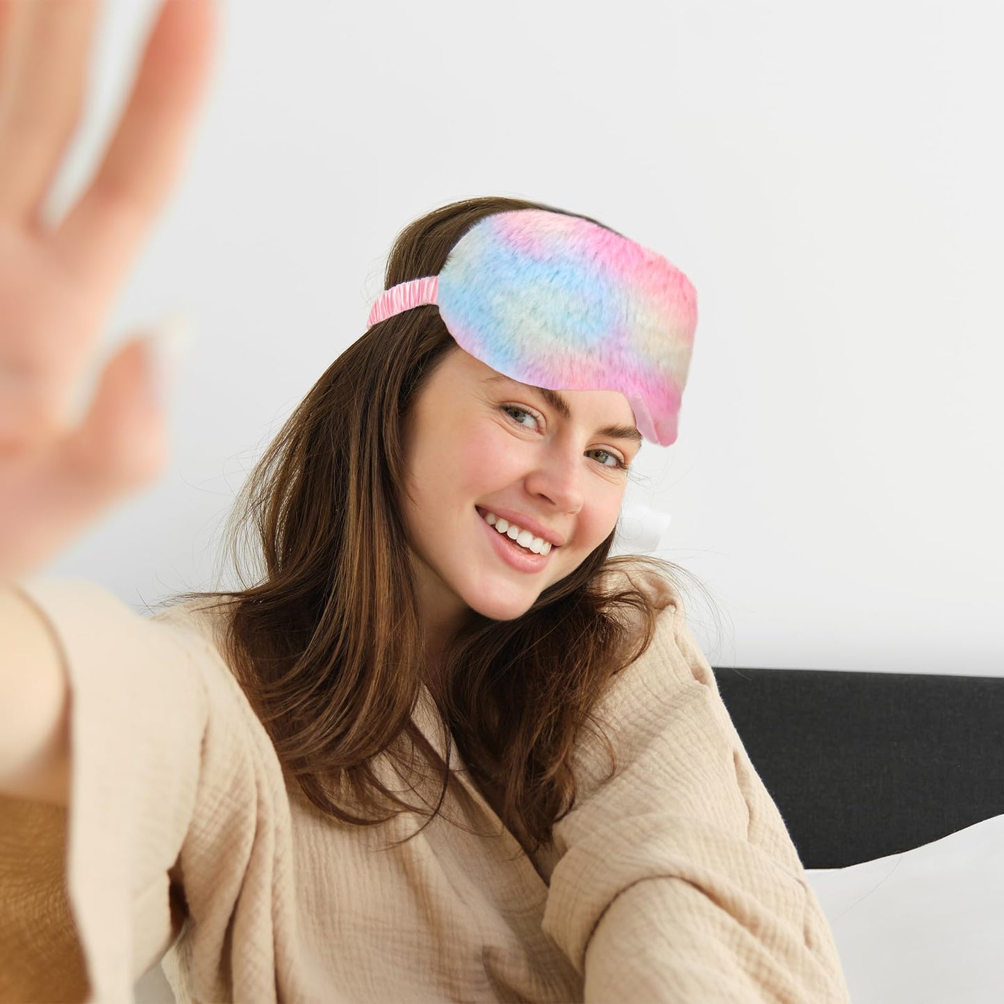 2 Pack Plush Sleeping Eye Mask Soft Plush Eye Mask Fuffy Eye Cover Comfortable Sleep Mask Blindfold Rainbow Faux Fur Eye Shade for Women, Men and Kids Travel Nap Sleeping 565488_2_3pL1H9vJ3
