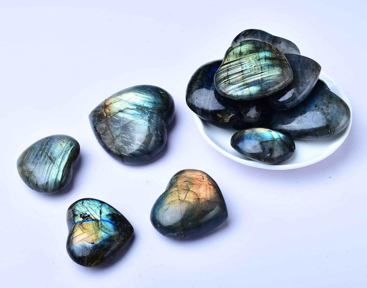 Large Heart Crystal Stones Healing Crystal Palm Polished Love Shaped Gemstones Blue Labradorite Heart Rock Meditation Gift 1.7-2.2Pounds
