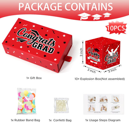 WenmthG 2026 Graduation Surprise Gift Box Explosion for Money - 10 Pcs Grad Pop Out Folding Bounce Money Gift Box with Confetti - Cash Gift Idea for Grad - Graduation Money Bank Party Supply (Red)