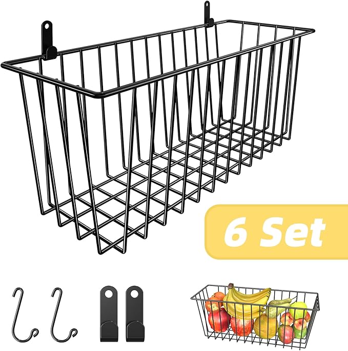 Simple Trending 6 Pack Wire Basket Wall Mount Baskets Hanging Baskets, Cabinets