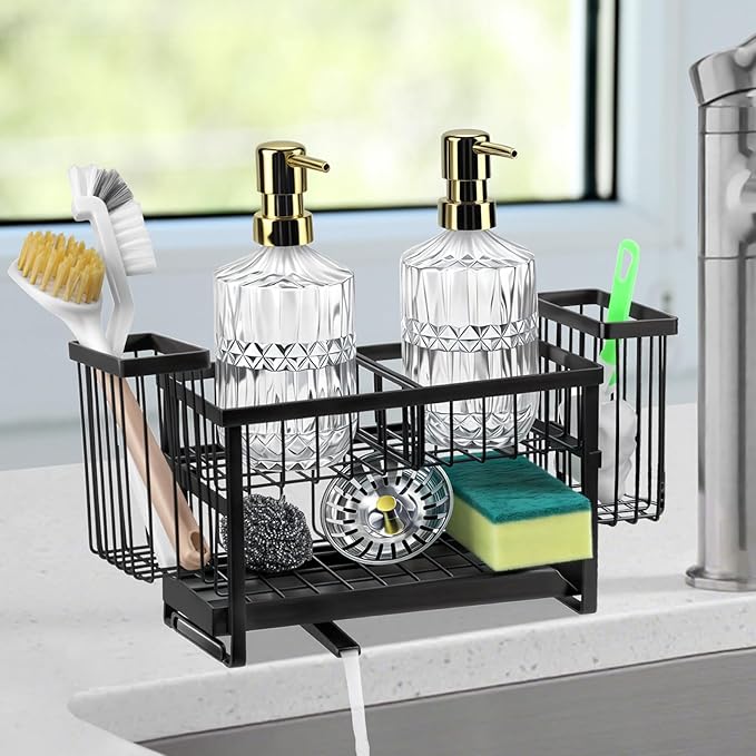 Sponge Holder for Kitchen Sink Organizer Caddy, 2 Tier Dish Brush Scrubber