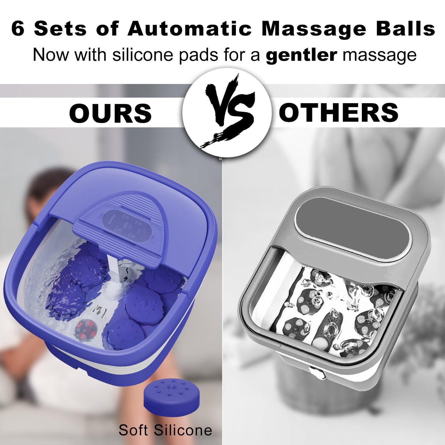 Collapsible Foot Spa with Heat and Remote, Heated Foot Bath Massager with Timer, and 24 Motorized Shiatsu Massage Balls, Foot Soaking Tub Supports Hot/Cold Water Soaking