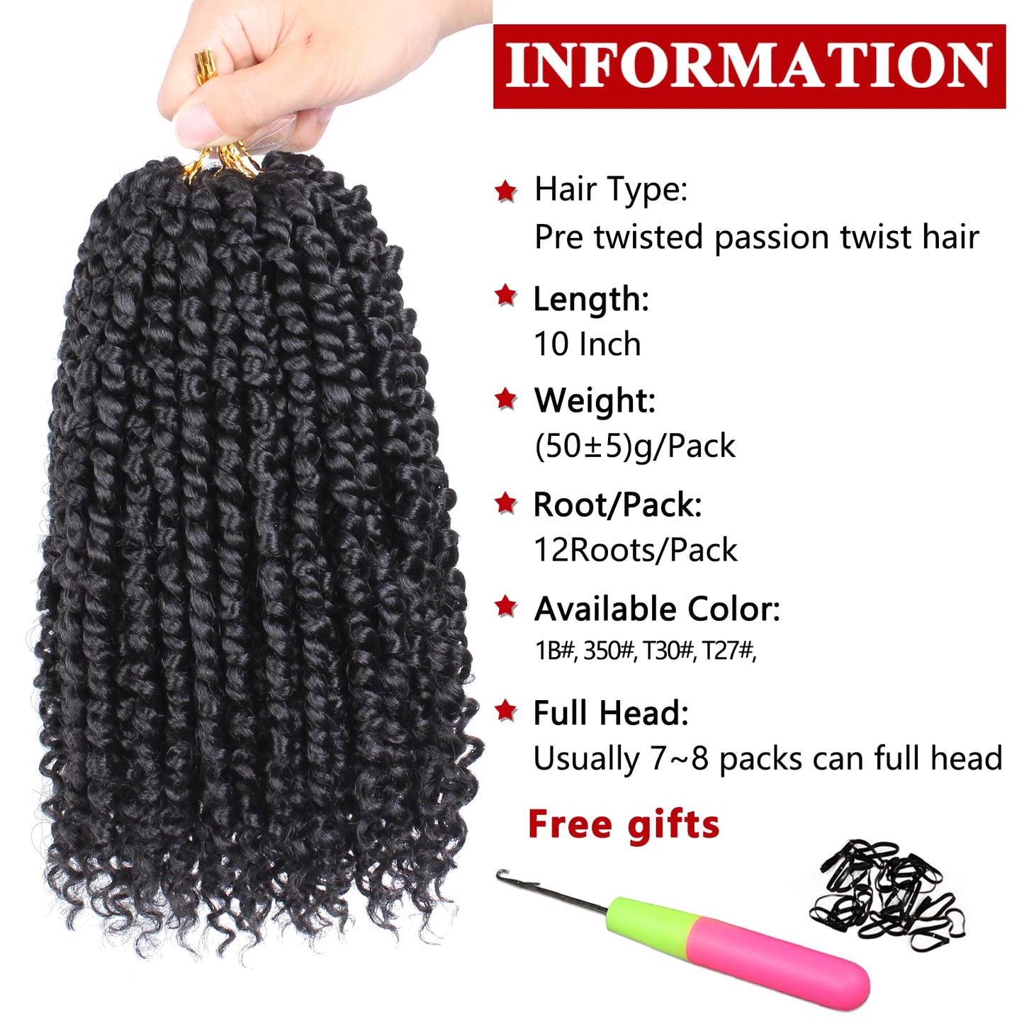 Xtrend 10 Inch 8 Packs Pre twisted Passion Twist Crochet Hair Natural Black Bohemian Pre-looped Short Bob Passion Twists Hair Extensions for Women(1B#)