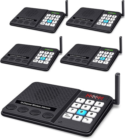 6 Pack Wireless Intercoms - Long Range 1 Mile, 10 Channel, 3 Code Room to Room Home Intercom System for Business, House, Office, Gate, Restaurant, Elderly
