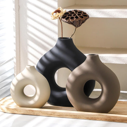 Vanselia Ceramic Vase Home Table Decor - Flower Vases Set of 3 Small Living Room Centerpiece Decorations for Shelf Bedroom Office Kitchen Dining Desk Modern Aesthetic Farmhouse Decorative (Classic)