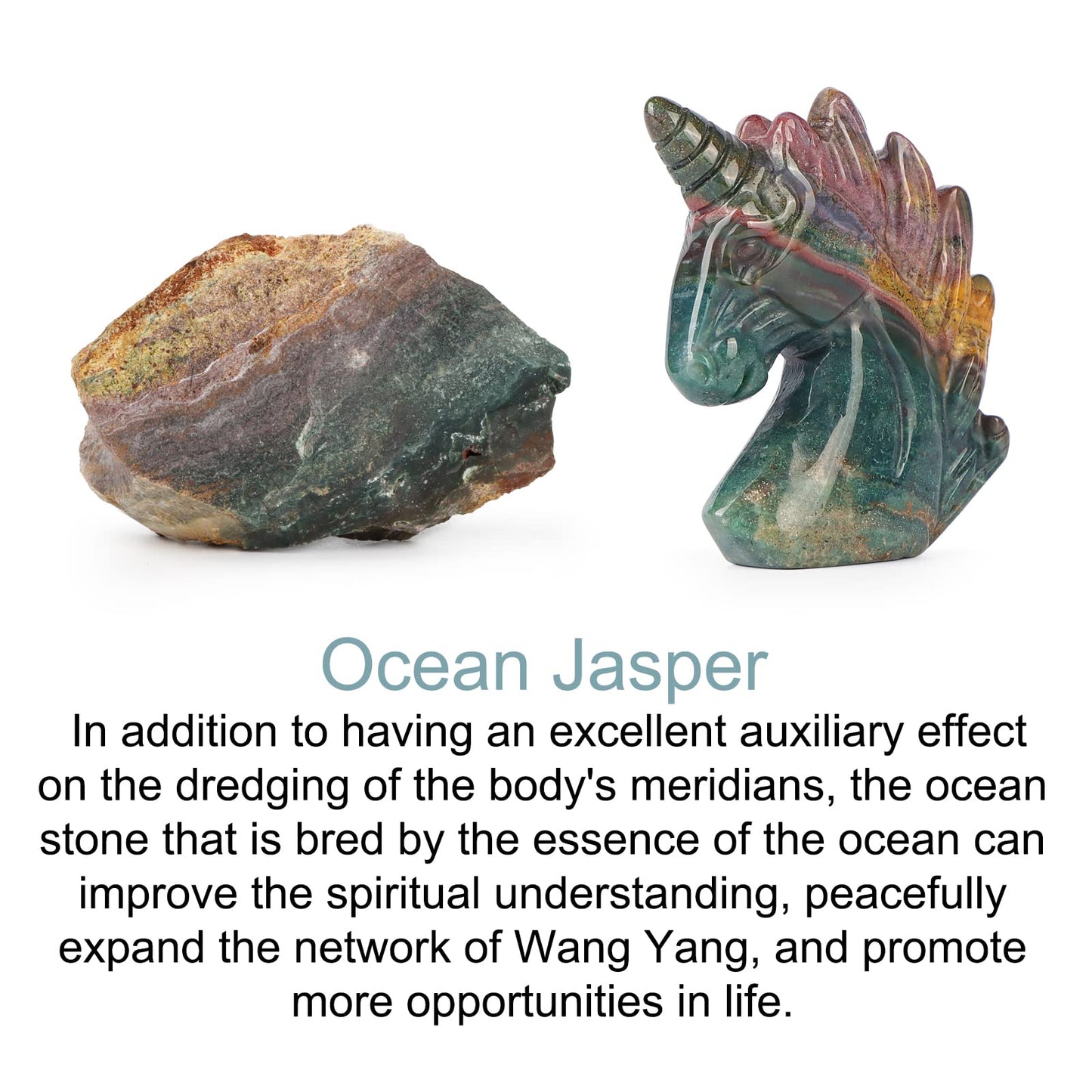 Artistone 2" Unicorn Crystal Gemstone Statue Figurine Sculpture Collection Hand Carved Reiki Healing Crystal Stone(Ocean Jasper)