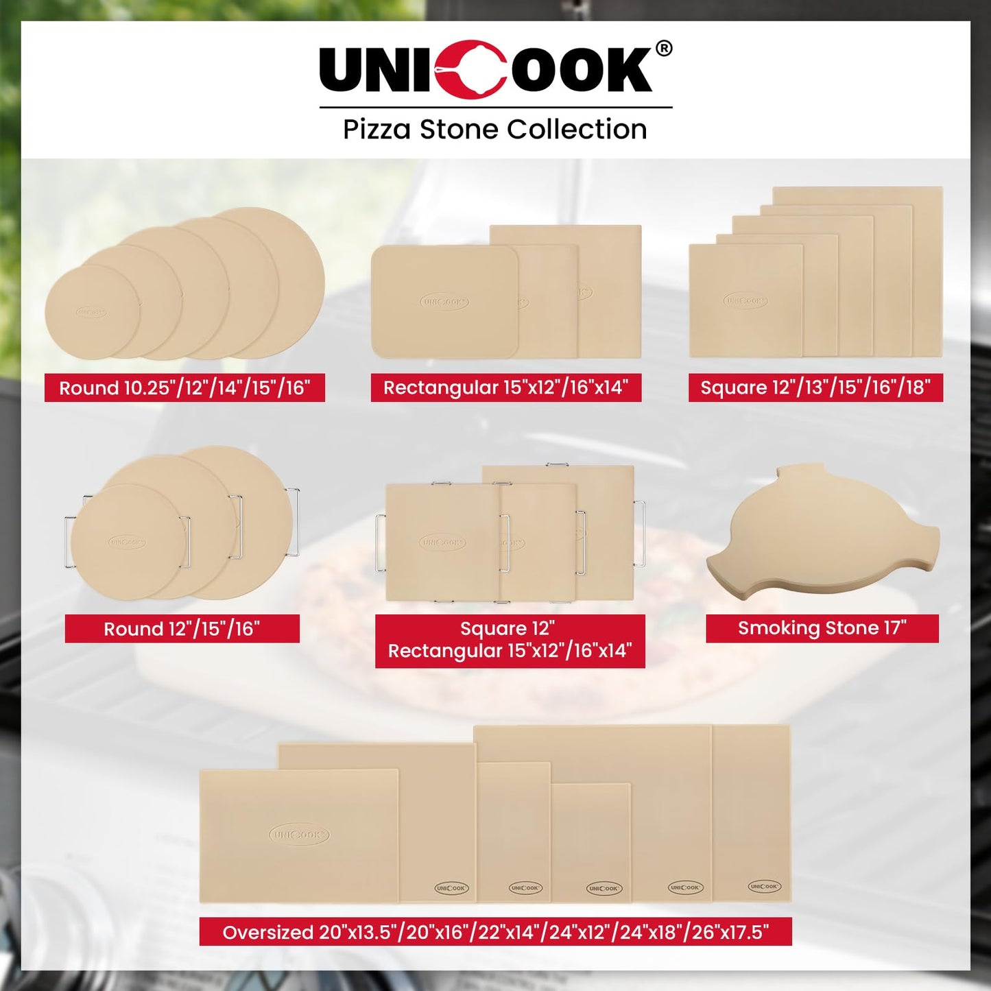Unicook Pizza Stone, Cordierite Baking Stone for Oven and BBQ, Grilling Pizza Plate, Ideal for Making Bread, Cookies and More, Thermal Shock Resistant, Durable and Safe, Rectangular, 38 x 30 cm