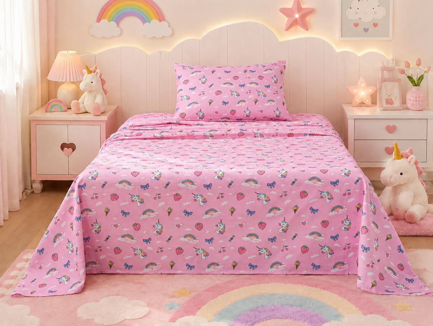 YIYEA 100% Cotton Kids Sheets, Ultra Soft Cozy Cute Bed Sheets Set for Girls, Boys, Teens, 16" Deep Pocket, 3PC, Twin