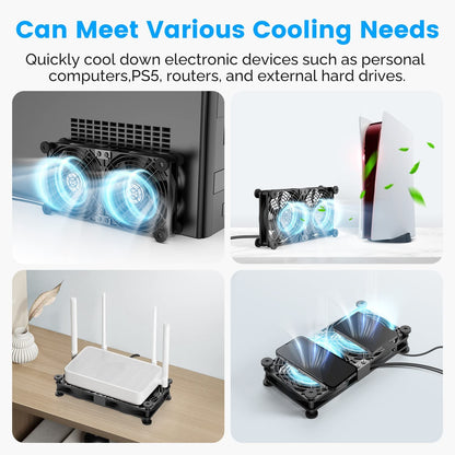 ELUTENG Computer Fan 120mm Dual Row 2 in 1 with 3 Adjustable Speed USB PC Fans 5V Electronics USB Cooling Fan with 8 Shock-Absorbing Feet for Cabinet/Router/PS5/Laptop/TV Box
