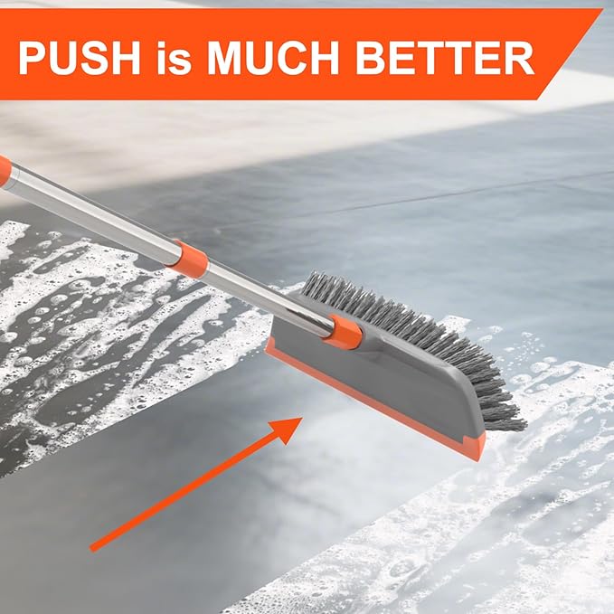 BITOPE Deck Scrub Brush with Long Handle, Heavy Duty Floor Cleaning Scrubber