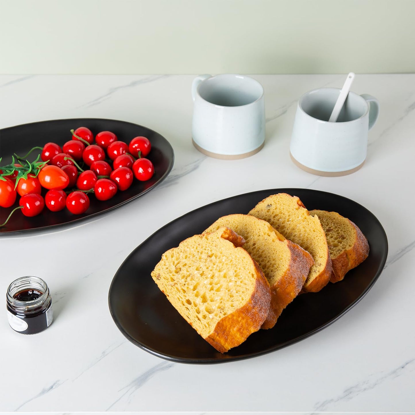 Magclay Porcelain Serving Platters, 12 Inch Large Serving Trays, Oval Serving Plates for Dessert Appetizers Meat/Entertaining/Party, Set of 3, Matte Black