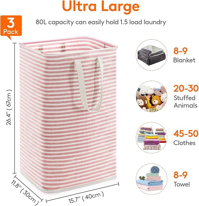 Lifewit 3 Pack Laundry Hamper Large Collapsible Laundry Baskets, Freestanding