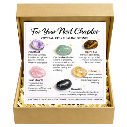 LIMGUVK For Your Next Chapter Crystal Kit with Healing Stones, 6 Piece Crystal Gift Set for Women for Graduation, New Job, Moving, Fresh Start, Healing Journey, Encouragement Gift (Next Chapter)