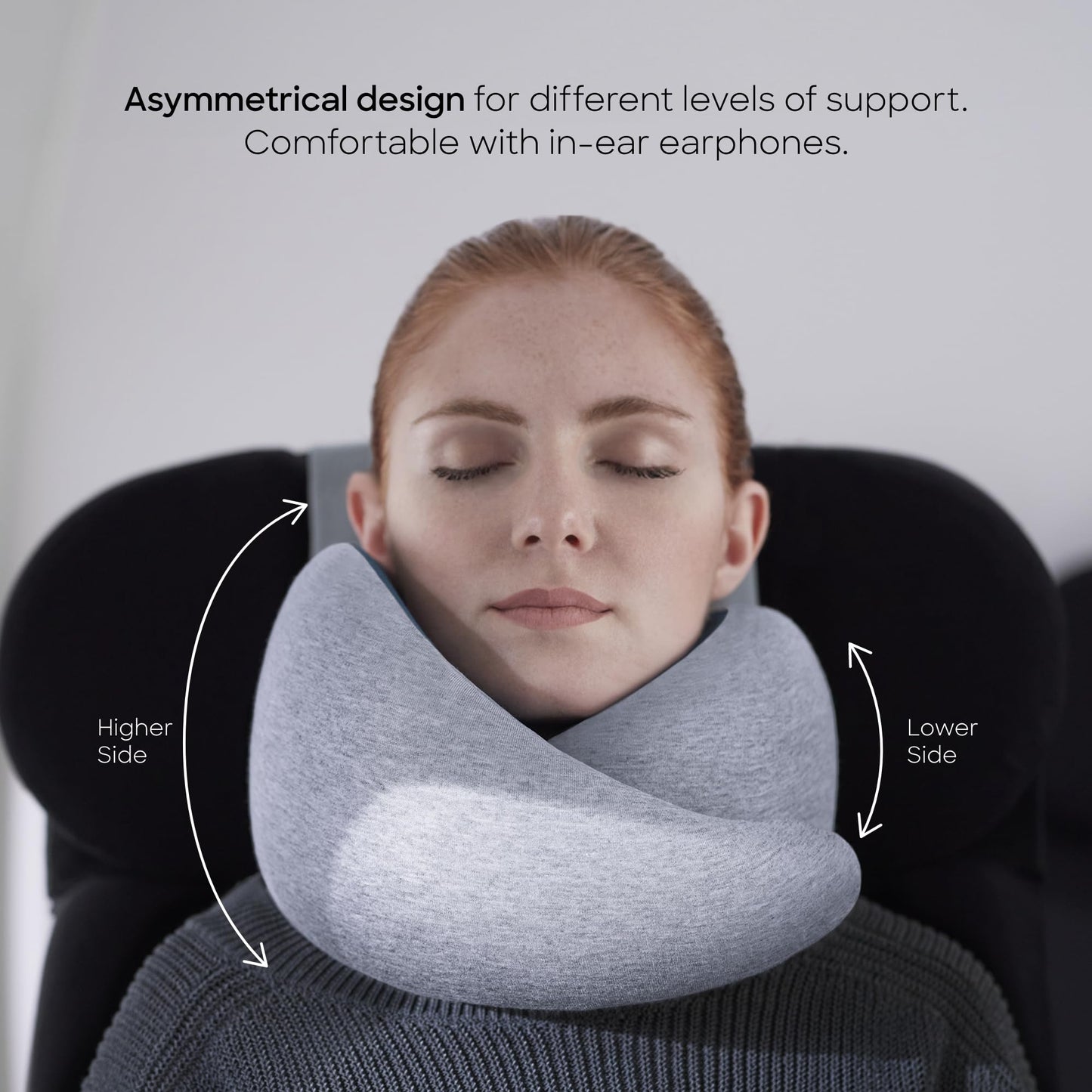 Ostrichpillow Go Neck Pillow - Premium Memory Foam Travel Pillow, 360º Ergonomic Design, Asymmetrical Sides, Travel Bag Included, Washable Modal Cover