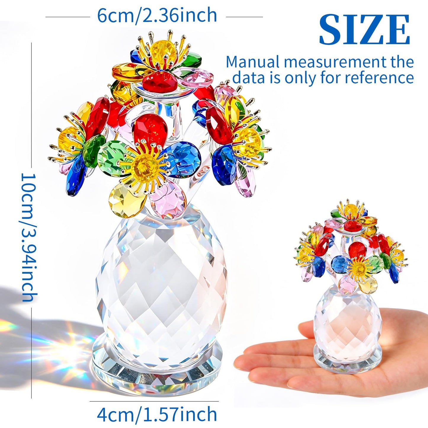 Anxingo Crystal Flower Figurine, Handmade Eternal Glass Flower (Multicolor)