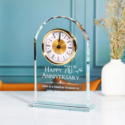 YWHL 70th Wedding Anniversary Clock Gifts for Parents Grandparents, 70th Wedding Anniversary Glass Keepsake for Couples, Meaningful 70 Years Marriage Party Home Decor (Battery not Included)