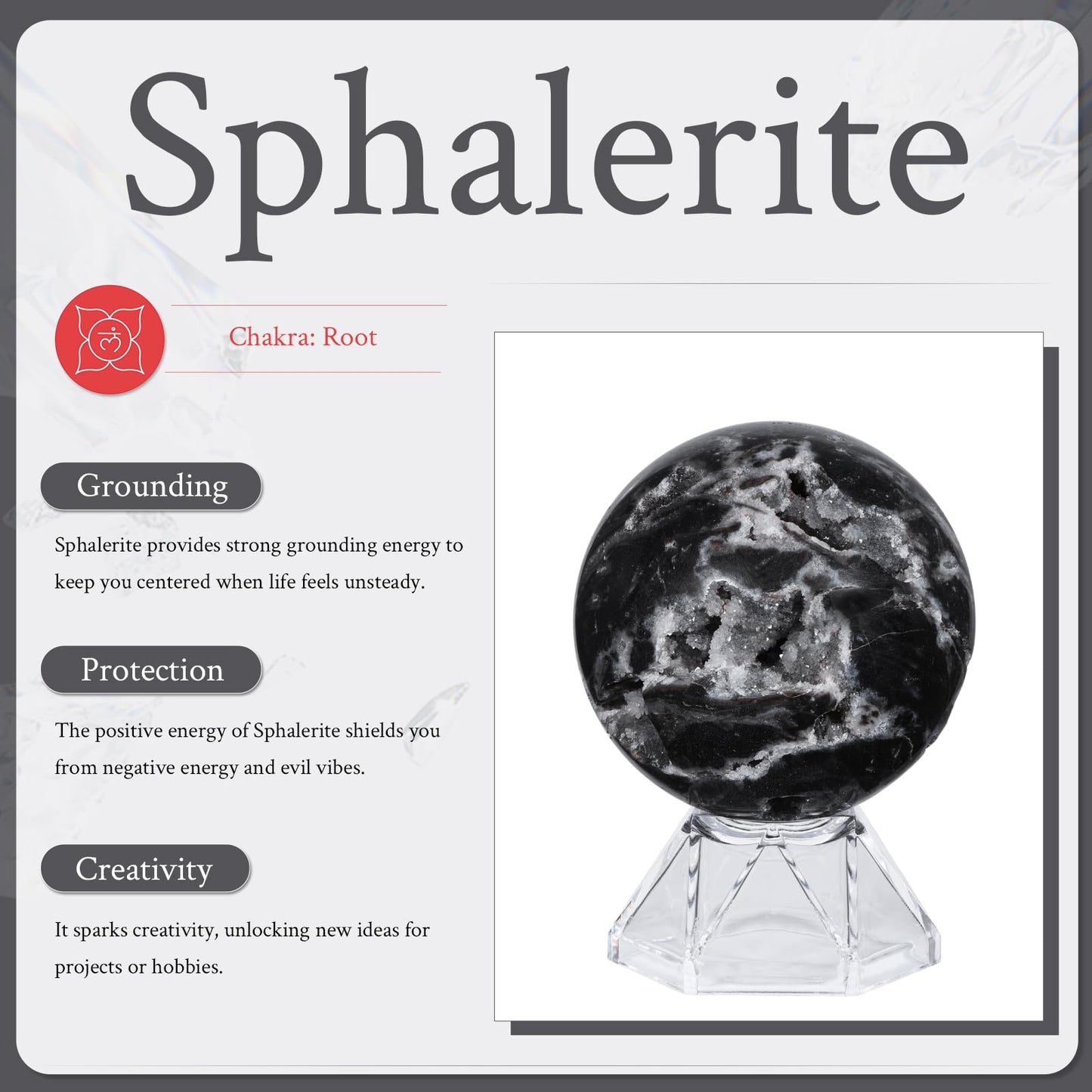 Sportmusies Natural Sphalerite Crystal Ball with Acrylic Stand, Healing Stone Sphere Orb Reiki Meditation Home Desk Decoration, 2.4-2.75 inches