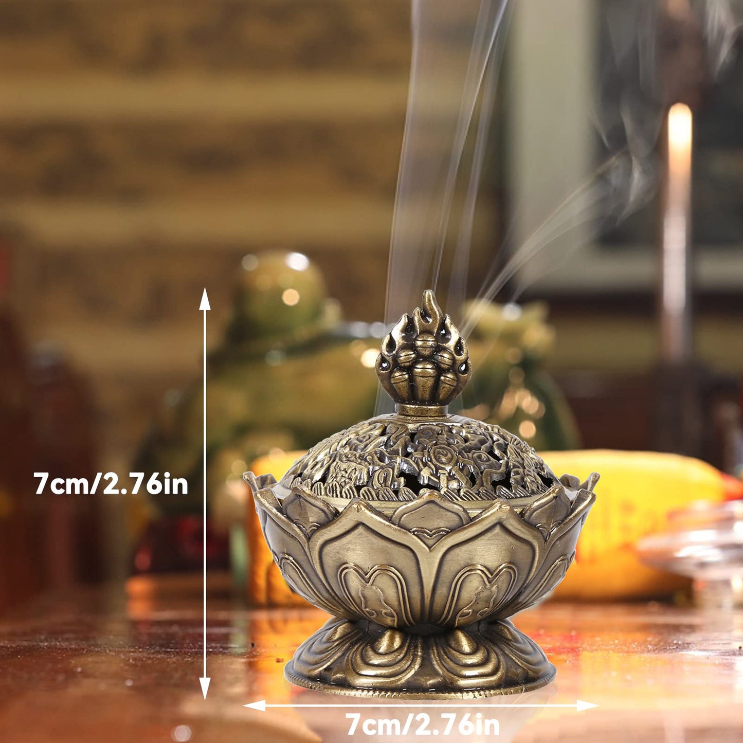 Vintage Backflow Incense Burner Bowl, Lotus Incense Holder Charcoal Censer Ash Catcher Stick Cone Reel Incense for Powder Cone or Coil Incense (Bronze)